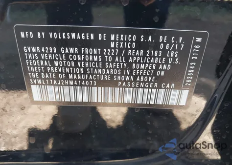 2017 Volkswagen Jetta 1.8T Sel/1.8T Sel Premium from USA, damaged, VIN 3VWL17AJ2HM414073